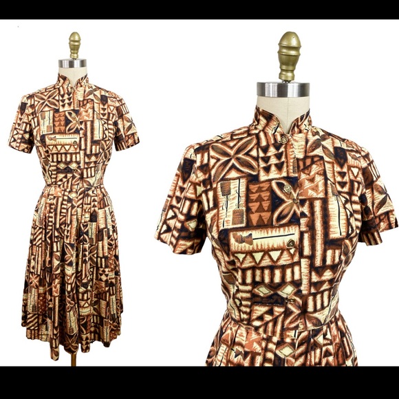 Vintage Tiki Polynesian Hawaiian Style Dress - Picture 1 of 15